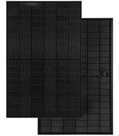 ein schwarzes solarmodul der firma bauer solar, jeweils einmal von vorne und einmal von hinten