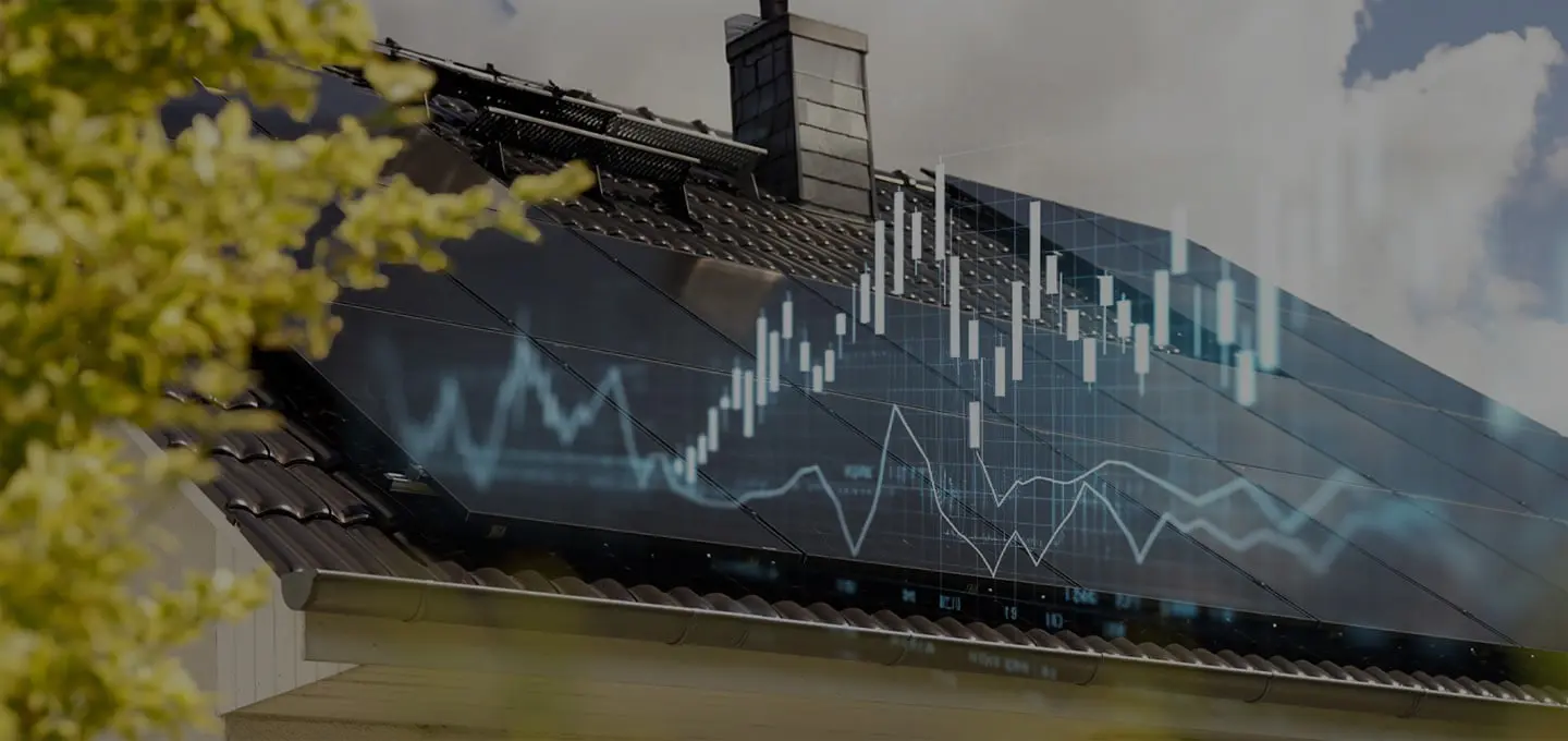 Direktvermarktung PV Strom Hero mit Hausdach und einem Chart