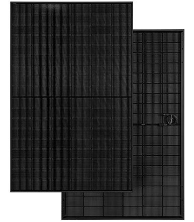 ein schwarzes solarmodul der firma bauer solar, jeweils einmal von vorne und einmal von hinten